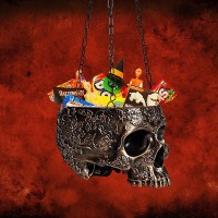 Halloween Hanging Skull Candy Dish Trick Or Treat Bowl & Plant Planter Pot - With Metal Chain & Hook - 6