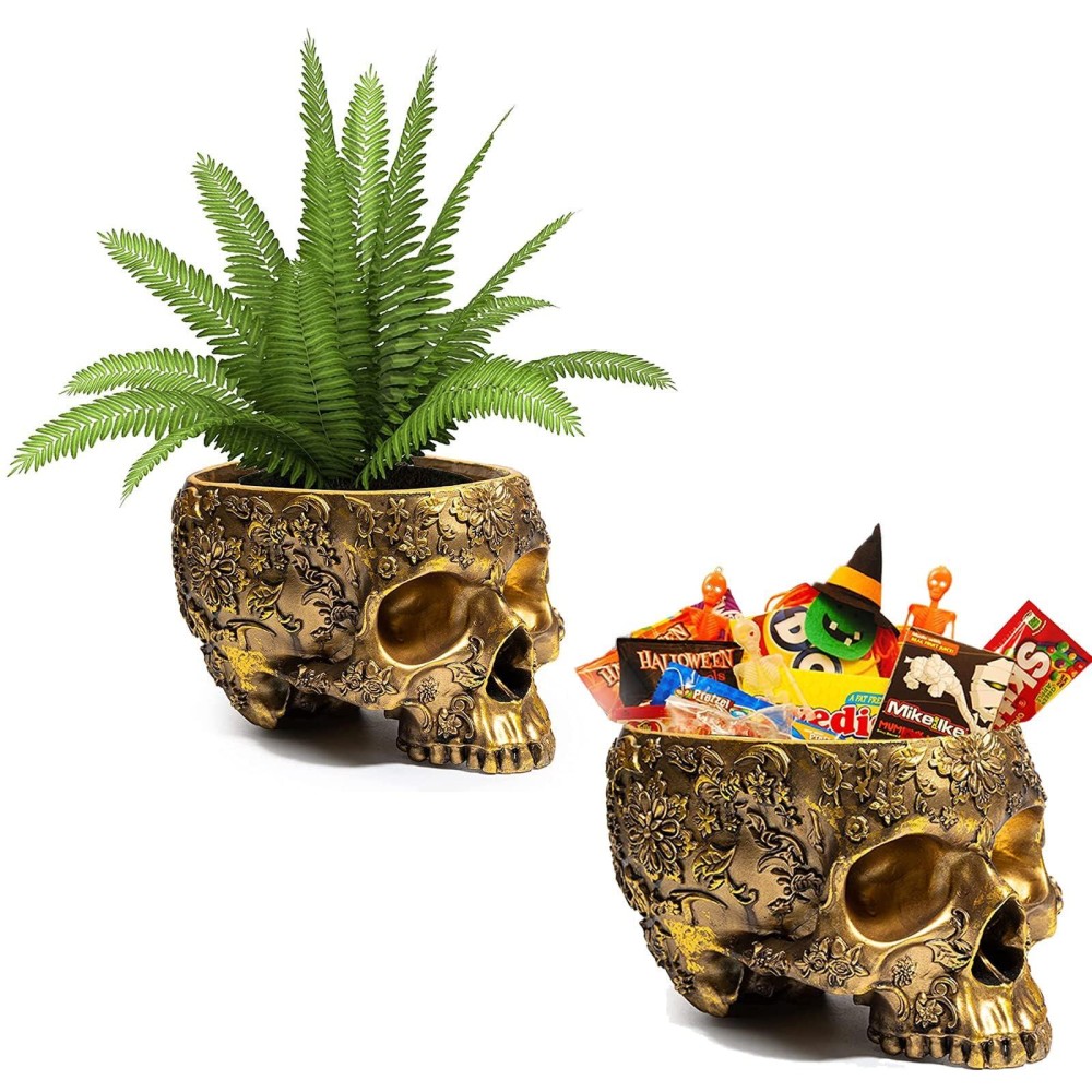 Halloween Skull Candy Dish Trick Or Treat Bowl Plant Planter Pot 6 Deep Polyresin Skulls Pot For Succulents Indoor Plants