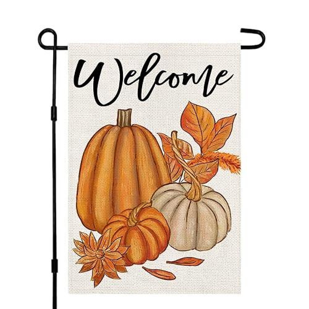 Fall Pumpkin Welcome Garden Flag 12X18 Inch Burlap Vertical Double Sided Autumn Thanksgiving Yard Outside Decoration Df095