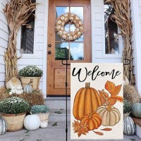 Fall Pumpkin Welcome Garden Flag 12X18 Inch Burlap Vertical Double Sided Autumn Thanksgiving Yard Outside Decoration Df095