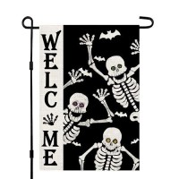 Welcome Halloween Skull Small Garden Flag Vertical Double Sided Burlap 12 X 18 Inches Yard Porch Outdoor Decor Df119