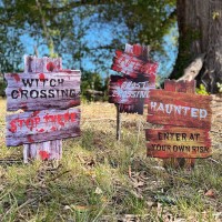 Halloween Decorations Outdoor Scary Zombie Vampire Graves Lawn Decorations Beware Warning Yard Sign With Stakes Props Outdoor D