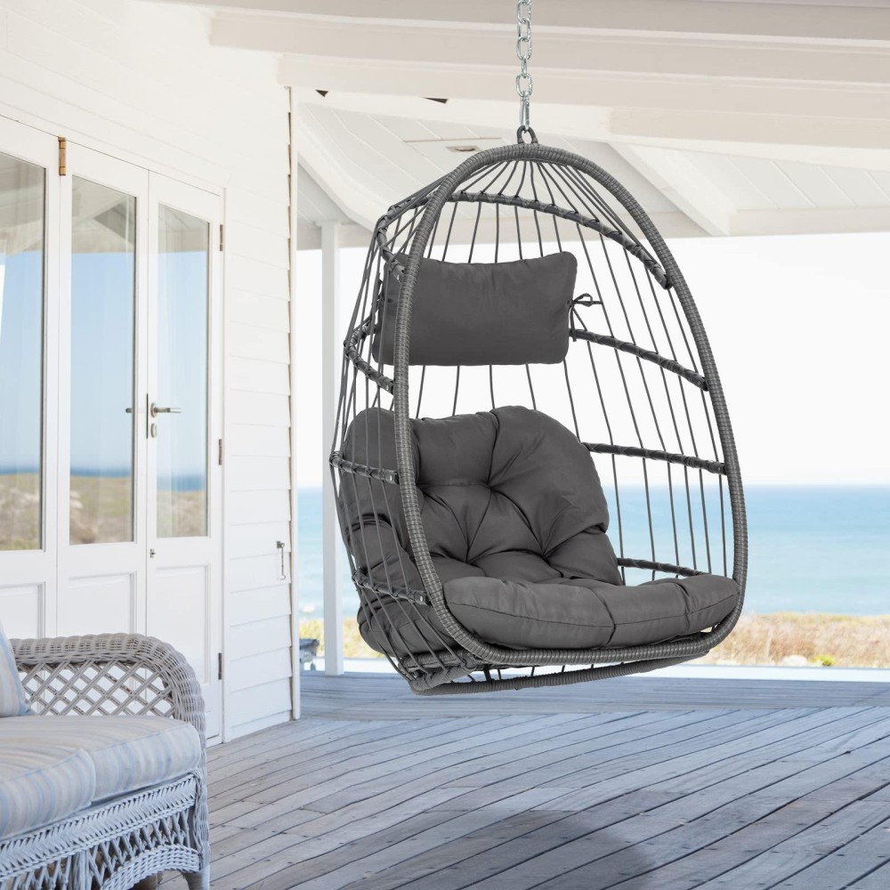 Hanging Egg Chair Patio Rattan Wicker Swing Egg Chair Hammock Chair For Indoor Outdoor Bedroom Garden Aluminum Steel Frame U