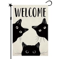 Cmegke Black Cat Garden Flag Cat Flag Welcome Garden Flag Halloween Yard Flag Double Sided Burlap Holiday Halloween Farmhouse Home Outdoor Yard Decor Black Cat Halloween Decor 12.5 X 18 In