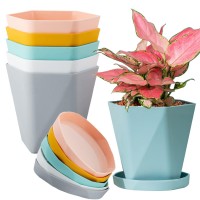 Bisenwin Small Pots For Plants 5 Inch Plant Pot Indoor Square Mini Plastic Flower Pots Outdoor For Garden5 In 6 Pcs