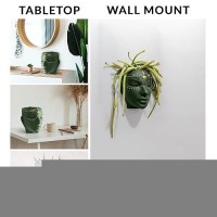 Bossa Linda Head Planter - Indoor & Outdoor Home Decor Gifts For Plant Lovers - For Flat Surface Or Wall Mount - Unique Face Planter For Flowers  Succulents  & More (7 Inch  Serena Design  Green)