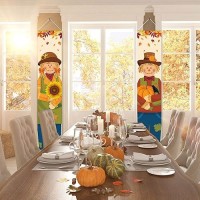 2 Pcs Thanksgiving Porch Sign Banner Fall Harvest Banner Autumn Scarecrow Maple Leaves Pumpkin Hanging Door Sign For Indoor Outd