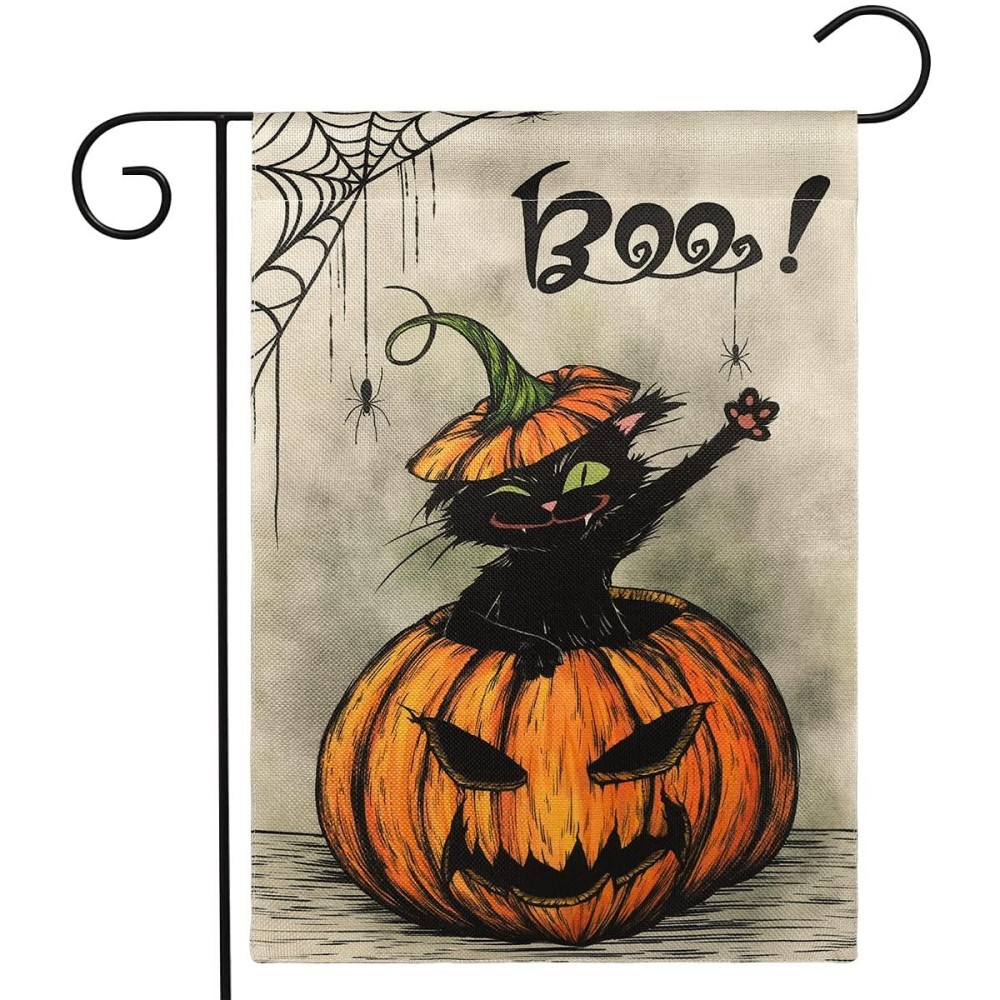 Hoscape Halloween Garden Flag 125 X 18 Inch Vertical Double Sided Pumpkin Spider Cat Boo Halloween Flags Burlap Small House Ya