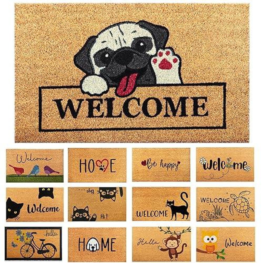 Greetings Dog 29X17 Coir Doormats For Outdoor Entrance Outdoor Welcome Mat For Entryway Porch Antislip Pvc Coconu