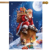 Briarwood Lane Christmas Delivery Santa Claus House Flag Holiday Chimney 28 X 40