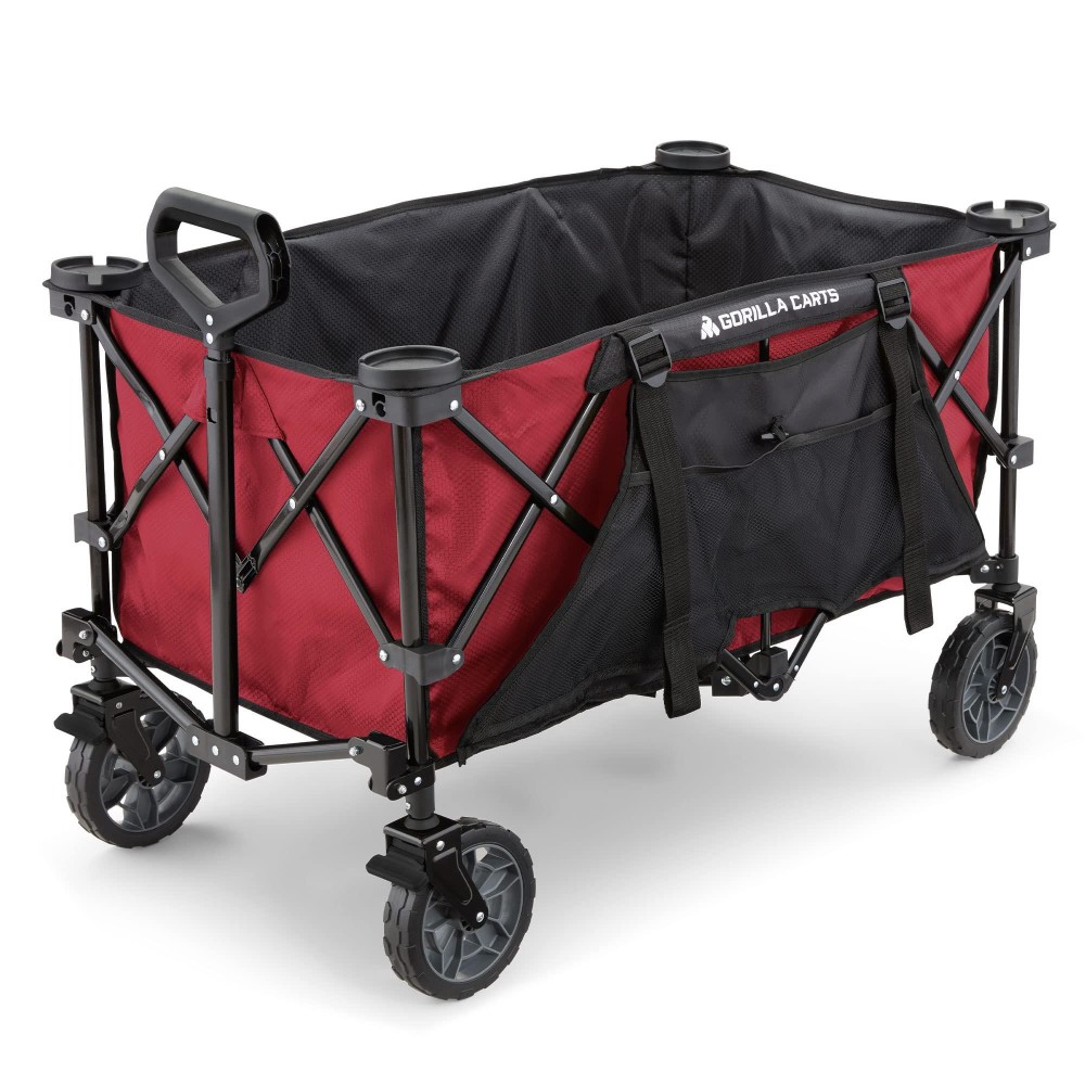 Gorilla Carts 7 Cubic Feet Foldable Collapsible Durable All Terrain Utility Pull Beach Wagon With Oversized Bed And Built In Cup