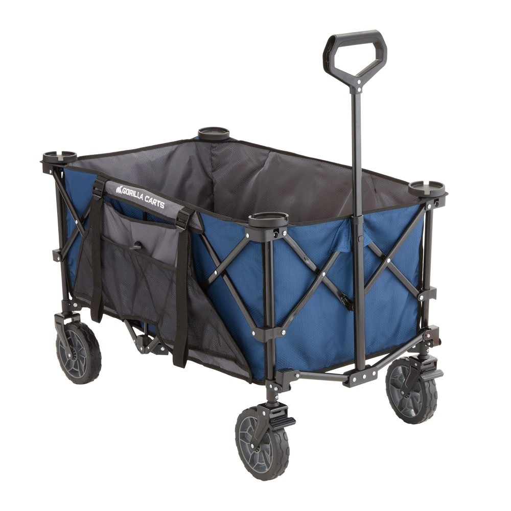 Gorilla Carts 7 Cubic Feet Foldable Collapsible Durable All Terrain Utility Pull Beach Wagon With Oversized Bed And Built In Cup