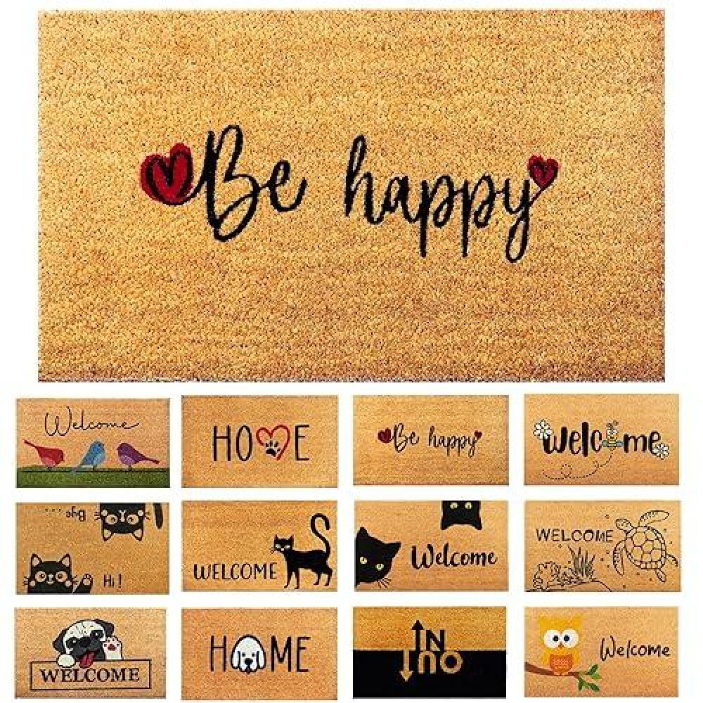 Be Happy 29X17 Coir Doormats For Outdoor Entrance Outdoor Welcome Mat For Entryway Porch Antislip Pvc Coconut Fib