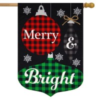 Briarwood Lane Checkered Ornaments Christmas Burlap House Flag 28 X 40