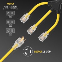 Tooliom 30 Amp Generator Adapter Cord Power Splitter Nema L530P To 3 X 515R520R Household Plug Etl Listed Generator Extens