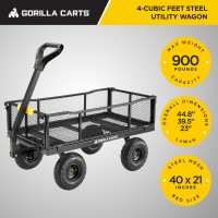 Gorilla Carts Steel Utility Cart 4 Cubic Feet Heavy Duty Garden Wagon Outdoor Moving Cart With Wheels 900 Pound Capacity Remo