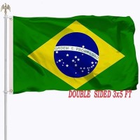 Tnpun Brazil Flag Outdoor Brazilian Flags 3X5 Double Sided Vivid Color Heavy Duty 210D Nylon Cloth With 2 Brass Grommets 4 Rows