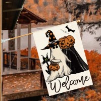 Avoin Colorlife Welcome Halloween Trick Or Treat House Flag 28 X 40 Inch Double Sided  Ghost Jack O Lantern Bat Holiday Yard Outdoor Decorative Flag