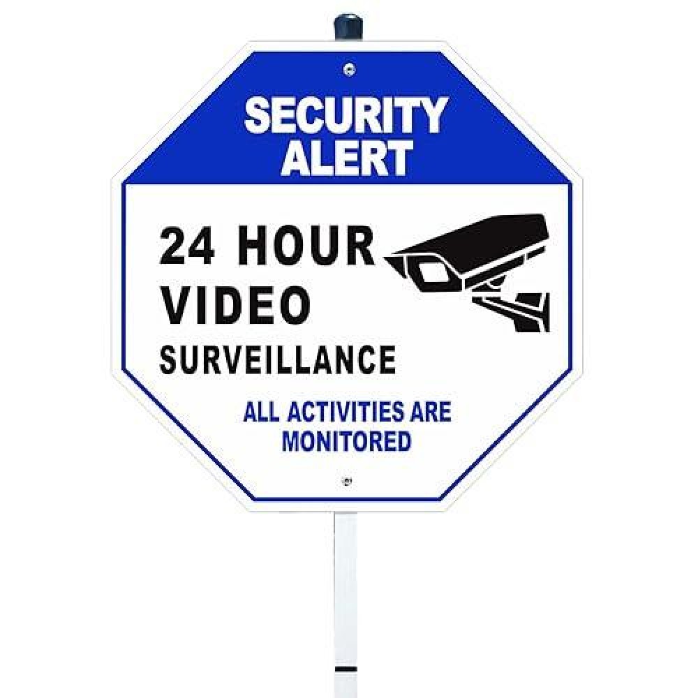 Heiokey 24 Hour Video Surveillance Sign With Stake 10 X 10 All Activities Are Monitored Warning Sign With 28 Inches Post Alumi