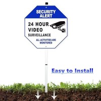 Heiokey 24 Hour Video Surveillance Sign With Stake 10 X 10 All Activities Are Monitored Warning Sign With 28 Inches Post Alumi