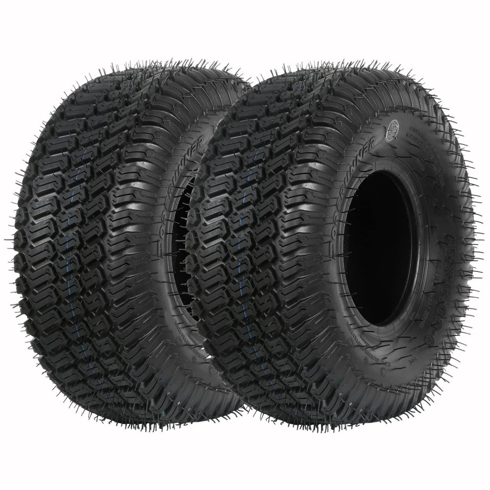 Weize 15X6006 Lawn Mower Tire 15X66 Tractor Turf Tire 4 Ply Tubeless 570Lbs Capacity Set Of 2