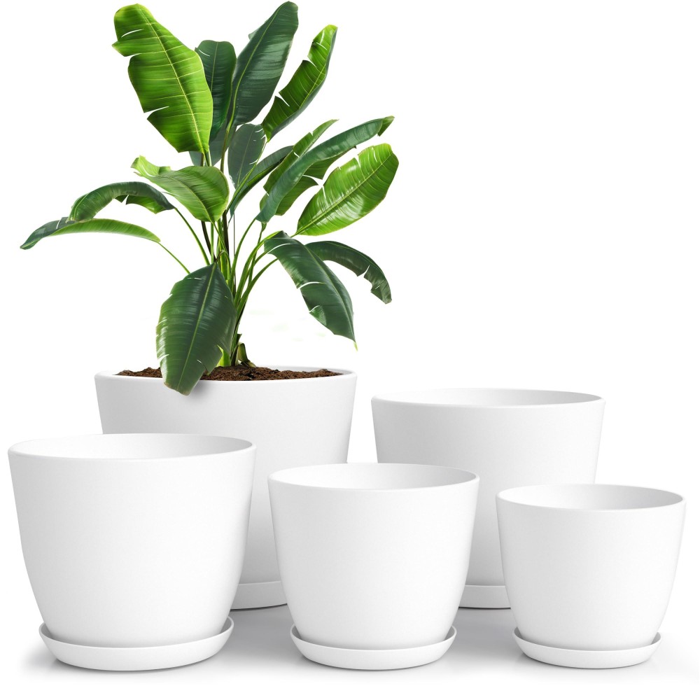 Utopia Home Plant Pots With Drainage 76665348 Inches Home Decor Flower Pots For Indoor Planter Pack Of 5 Plastic Pl