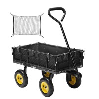 Vivohome Heavy Duty 400 Lbs Capacity Mesh Steel Garden Cart Folding Utility Wagon With Removable Sides Black