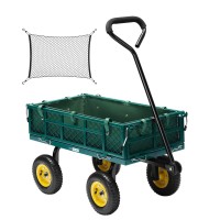 Vivohome Heavy Duty 400 Lbs Capacity Mesh Steel Garden Cart Folding Utility Wagon With Removable Sides Green