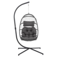 Yechen Indoor Outdoor Egg Hanging Chair With Stand Patio Wicker Swing Egg Chair Indoor Swinging Chair Outdoor Hammock Egg Chair