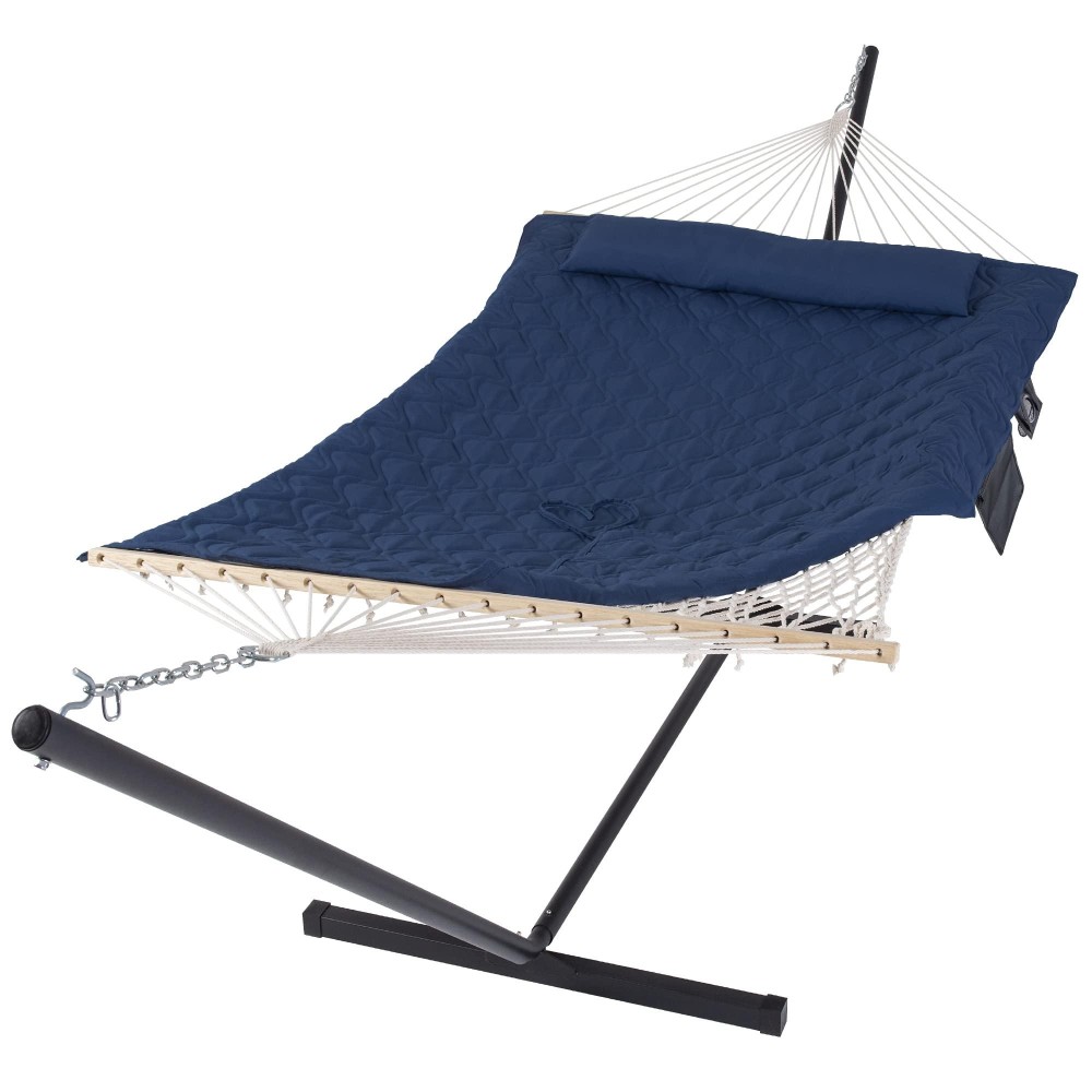 Suncreat Two Person Hammock With Stand Heavy Duty Backyard Hammock And Stand Gift Box Included Navy Drops