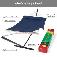 Suncreat Two Person Hammock With Stand Heavy Duty Backyard Hammock And Stand Gift Box Included Navy Drops