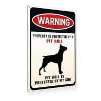 Funny Dog Warning Metal Tin Signs Wall Art Decor Property Is Protected By A Pit Bull Is Protected Sign For Home Decor Gifts To I