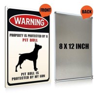 Funny Dog Warning Metal Tin Signs Wall Art Decor Property Is Protected By A Pit Bull Is Protected Sign For Home Decor Gifts To I