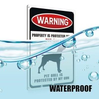 Funny Dog Warning Metal Tin Signs Wall Art Decor Property Is Protected By A Pit Bull Is Protected Sign For Home Decor Gifts To I