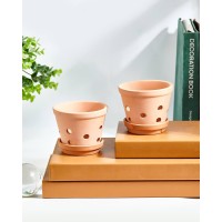 Vensovo Terracotta Orchid Pots With Holes And Saucers Clay Orchid Planter Pots For Repotting Plant Flower Pots For Orchid Ind