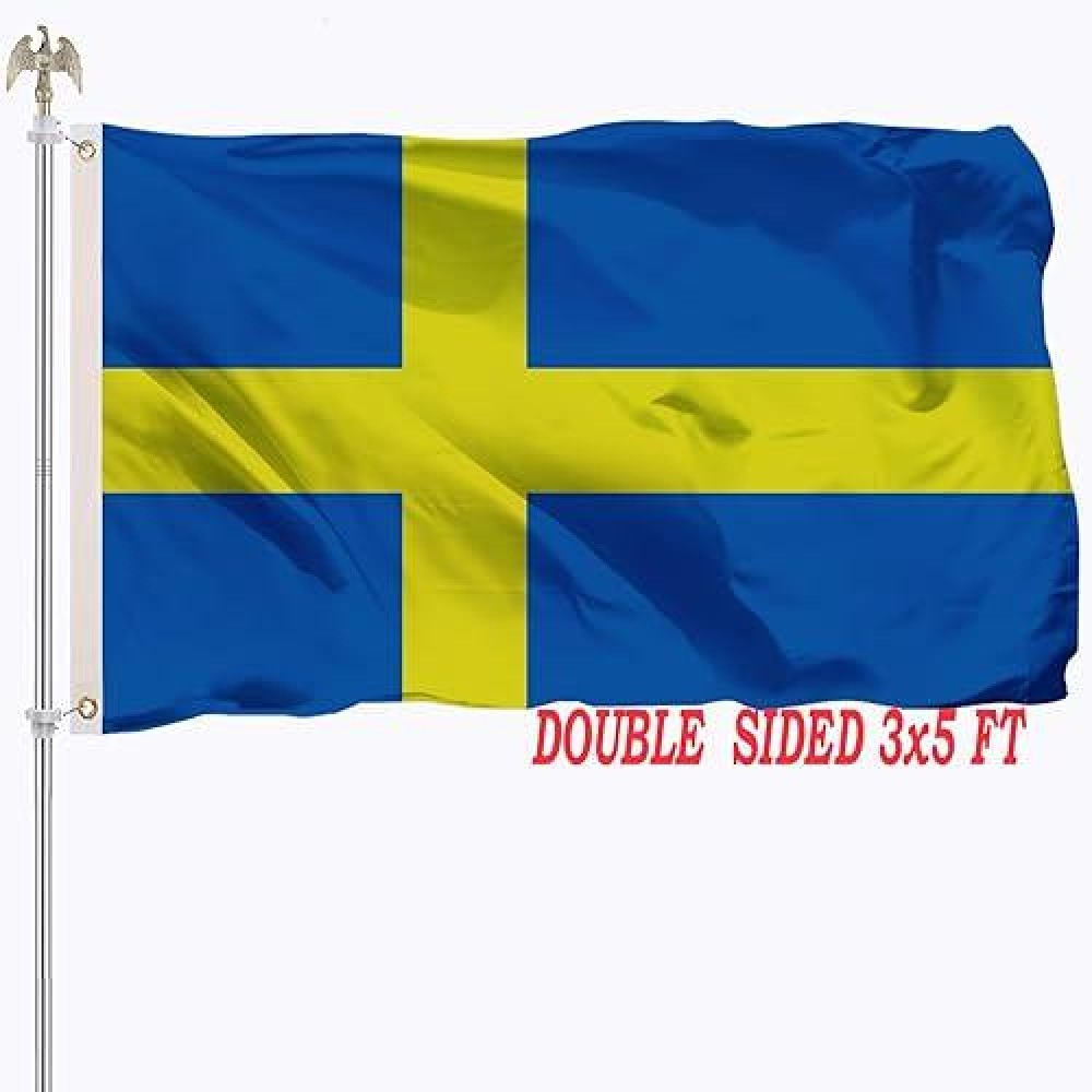 Tnpun Swedish Flag 3X5 Double Sided Sweden Flags For Outdoor Vivid Color Heavy Duty Polyester With 2 Brass Grommets 4 Rows Of St