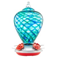 Laelvish Garden Hummingbird Feeders 34Oz Hand Blown Glass Hummingbird Feeder For Outdoors Hanging With Ant Moathooks Perfect F