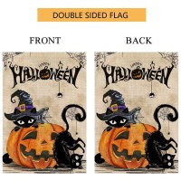 Sysama Halloween Cat Garden Flag 12X18 Double Sided Happy Halloween Pumpkin Witch Cat Garden Flags Banner Holiday Outdoor Decor