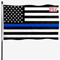 Tnpun Thin Blue Line Police Flag 3X5 Embroidered Blue Lives Matter Flags Heavy Duty Blue Stripe Police Flag Banner Vivid Color With 2 Brass Grommets 4 Rows Of Stitches For Outdoor