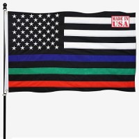 Tnpun Thin Blue Red Green Line Flag 3X5 Embroidered Heavy Duty American Flags With Red Blue Green Stripe Vivid Color  2 Brass Grommets 4 Rows Of Stitches