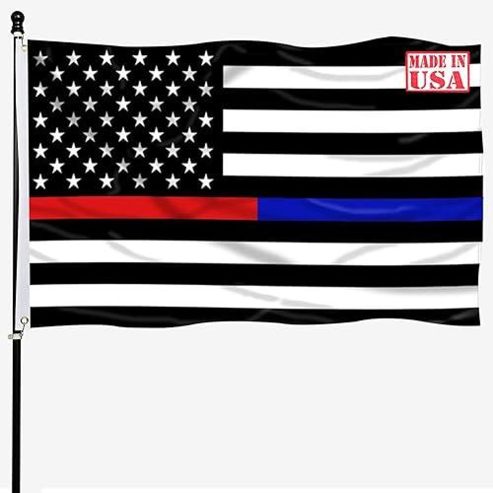 Tnpun Thin Red Blue Line Flag 3X5 Embroidered Police And Fire Flags Heavy Duty Firefighter Police Flag Outdoor Vivid Color Blue Red Stripe American Flag With 2 Brass Grommets 4 Rows Of Stitches