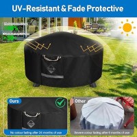 Qh.Home 1000N Max Tension Fire Pit Cover Round [900D Upgrade Extra Dense Fabric & Up To 3 Years Of Use] Outdoor Firepit Covers Round Waterproof Fade Protective Tear Resistance  40