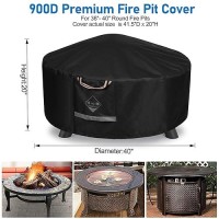 Qh.Home 1000N Max Tension Fire Pit Cover Round [900D Upgrade Extra Dense Fabric & Up To 3 Years Of Use] Outdoor Firepit Covers Round Waterproof Fade Protective Tear Resistance  40