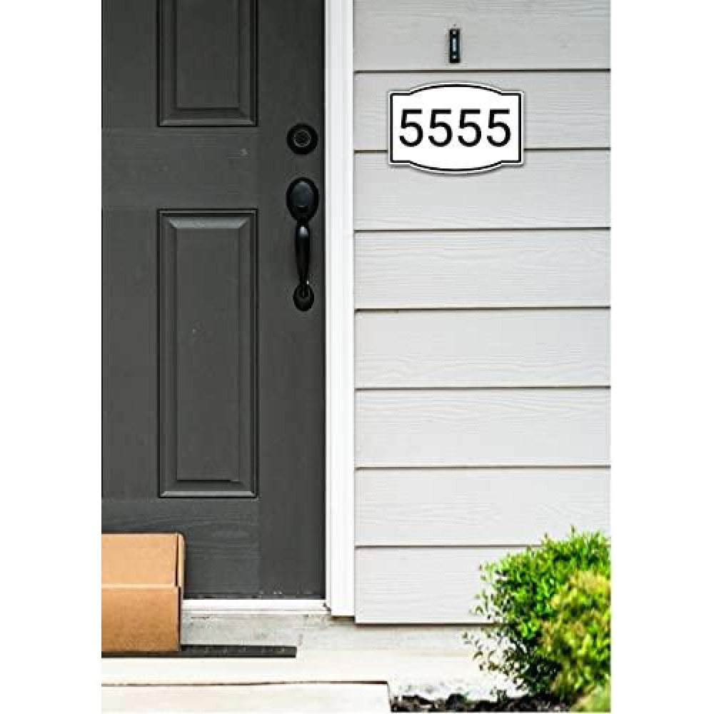 Horizontal White And Black House Number Address Plaque Sign For Mailbox Customized For House Store Office Outside 911 Visi