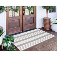 Grey And White Striped Rug 24 X 51Outdoor Front Porch Rug Handwoven Machine Washable Indooroutdoor Layered Door Mats For E