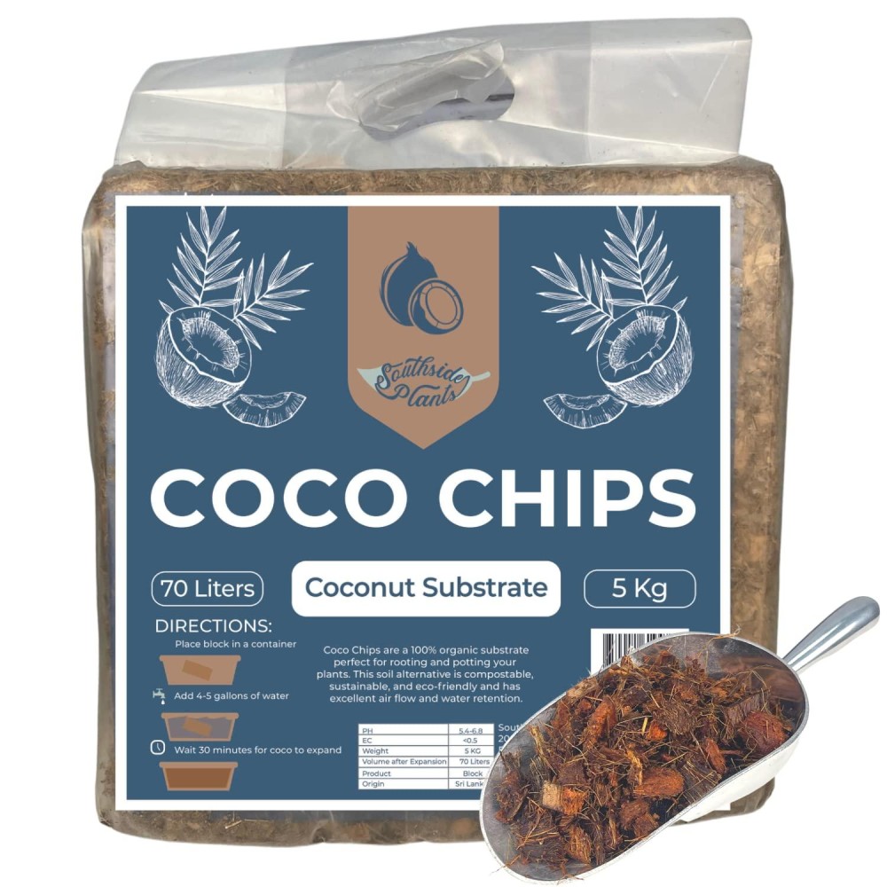 Southside Plants Coco Chip For Garden Potting Soil Prerinsed Organic Ecofriendly Chunky Coconut Substrate 11Lb 5Kg Bric