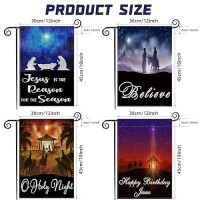 4 Pack O Holy Night Christmas Nativity Scene Garden Flag  12?18 Inch Double Sided Vertical Burlap Christmas Winter Believe Jesus Garden Flag  Jesus Is The Reason For The Season Garden Flag