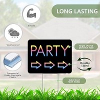 2Pc Party Signs With Stakes  17 Inches By 13 Inches - Double Sided Signs - Corrugated Plastic - Birthday Party This Way Sign With Arrow For Yard Outdoors