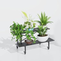 Zhongma 2 Tier Sturdy Metal Plant Stand With Wheels Heavy Duty Plant Holder For Home Indoor And Outdoor L45.67 X W17.5 X H16.14 Inch 440 Lbs Capacity & Heavy Duty Construction