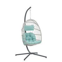 Yechen Egg Swing Chair With Stand Patio Wicker Rattan Hanging Chair Swing Hammock Egg Chairs With Uv Resistant Cushion For Indo